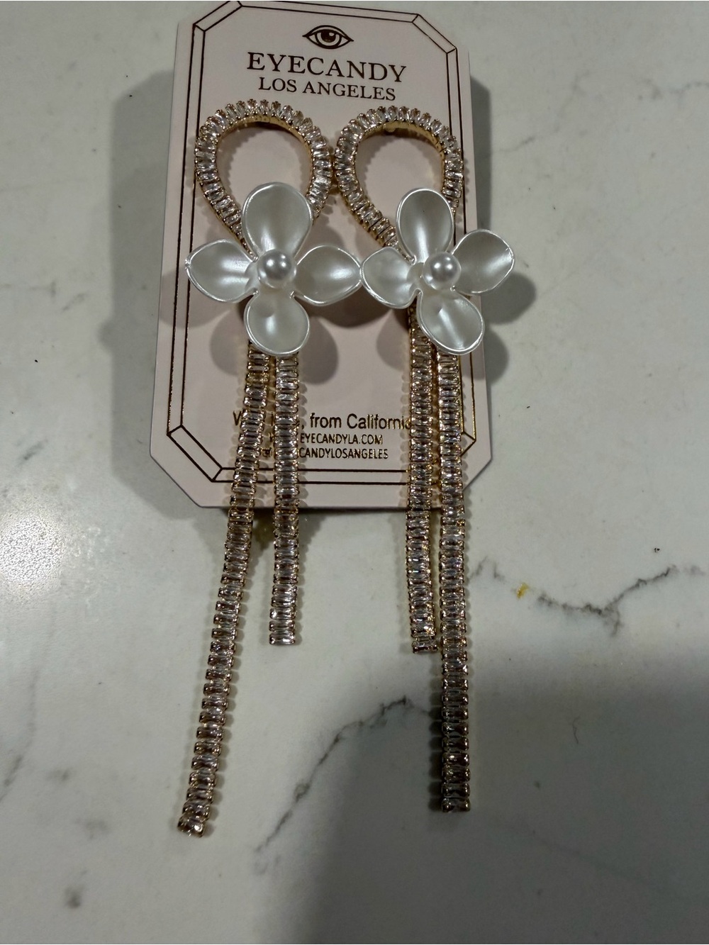eye candy Gold and White Floral Drop earrings